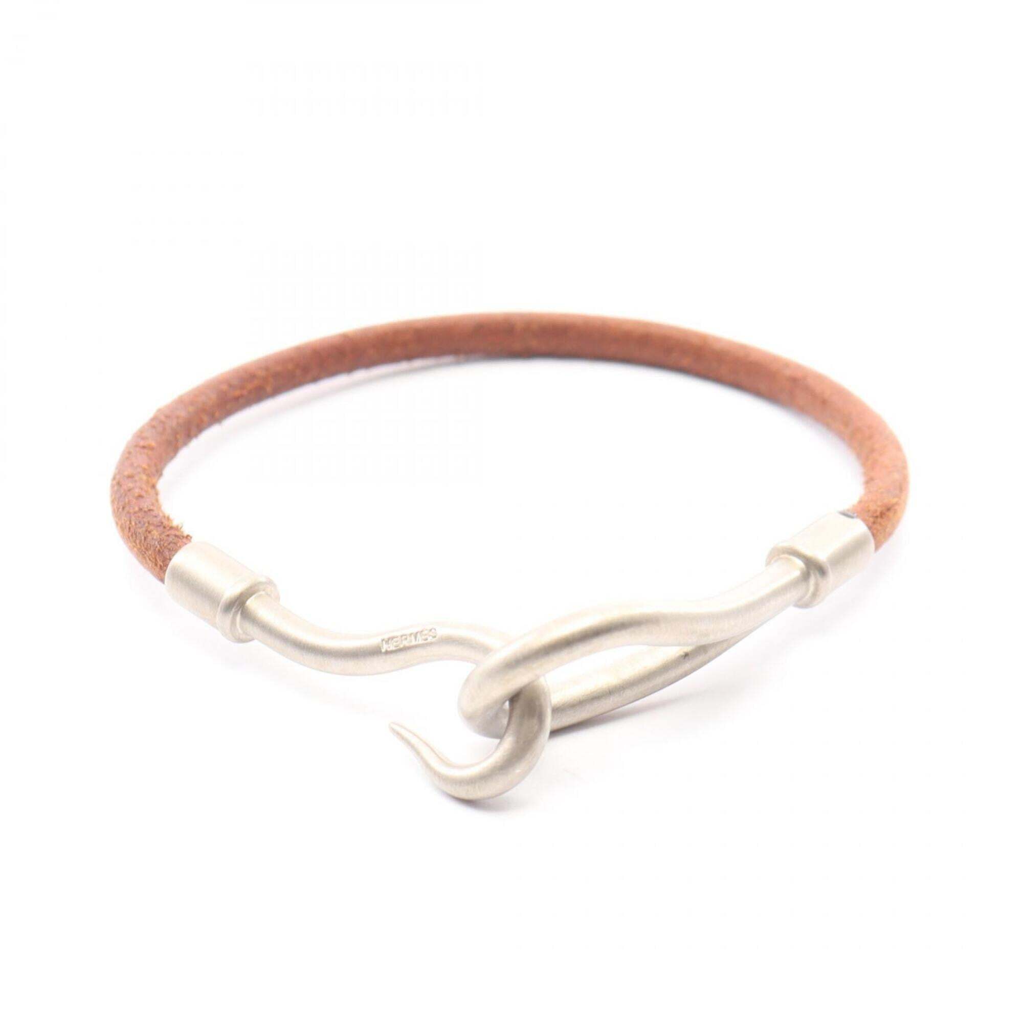 Hermes Jumbo Bracelet Stainless Steel And Leather Womens SilverBrown Tones 309$